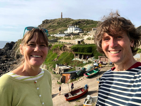 Cornish artists Joanne Short (left) and John Dyer (right) at Cape Cornwall