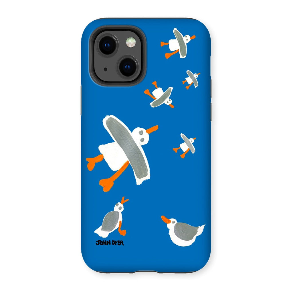 Tough Art Phone Case. Cornish Seagulls - Blue Colour. Artist John Dyer. Cornwall Art Gallery