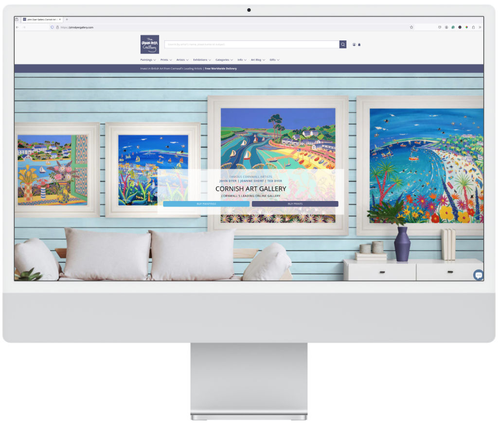 The John Dyer Gallery online art gallery seen on an Apple iMac