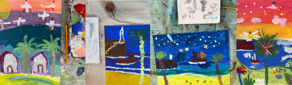 Paintings created by children in the John Dyer St Ives School of Painting workshop