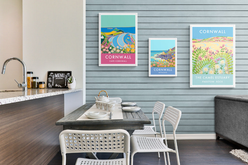Coastal wall art poster prints by Joanne Short in a kitchen setting