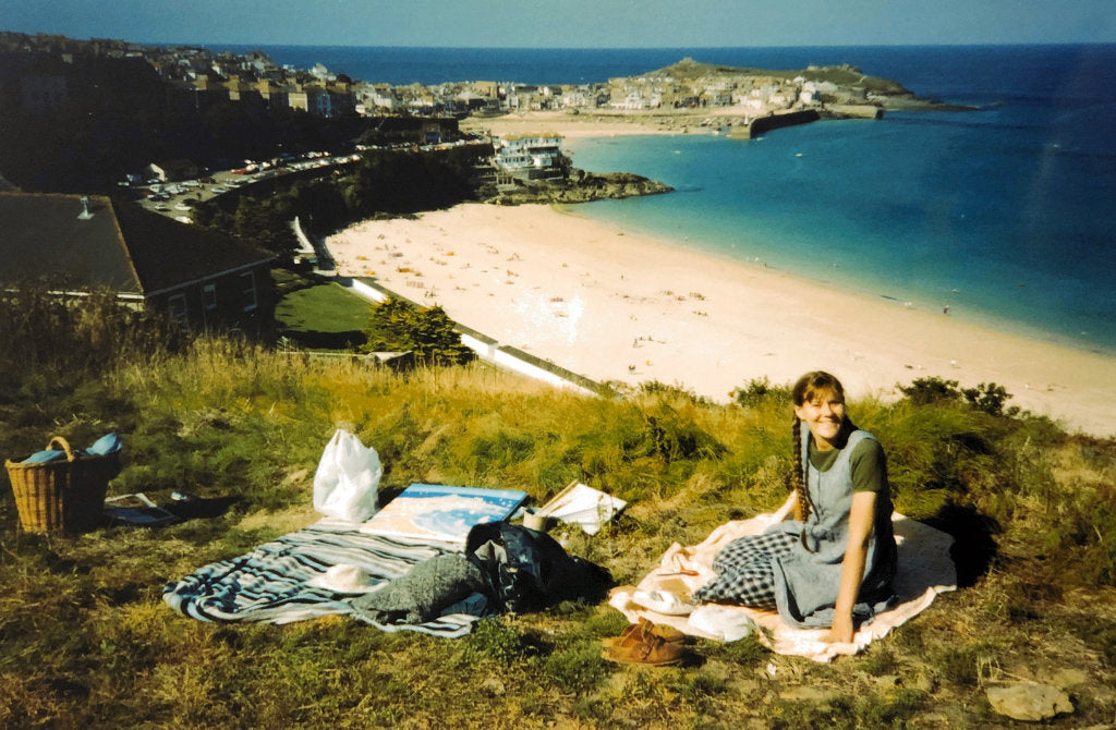 Photograph of Joanne Short painting, overlooking St Ives
