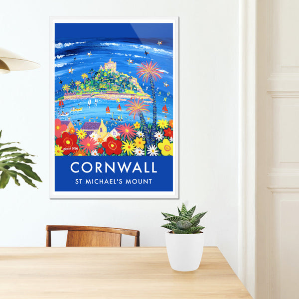 Cornish wildflowers overlooking St Michael's Mount in Cornwall. Art print by Cornish artist John Dyer