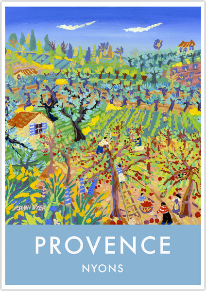 Cherry Pickers, Nyons, Provence, France. Vintage Style Travel Poster by John Dyer