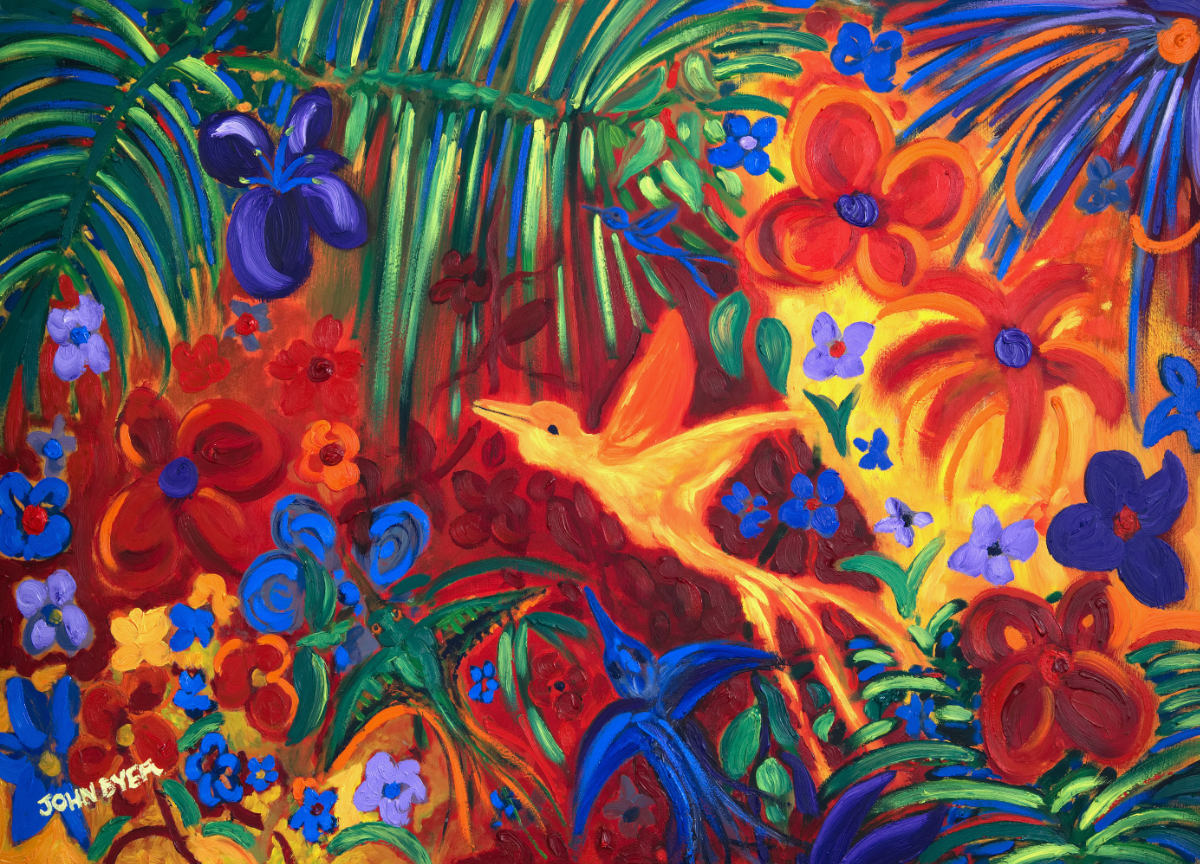 Artist John Dyer's first Amazon Rainforest painting from 1989