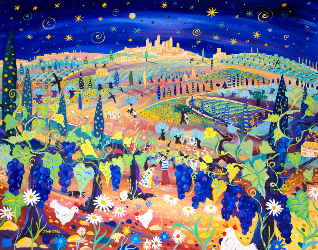 Starlight over San Gimingnano - Italian art print by John Dyer