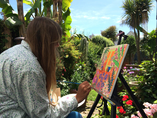 Artist Joanne Short painting her garden in Cornwall