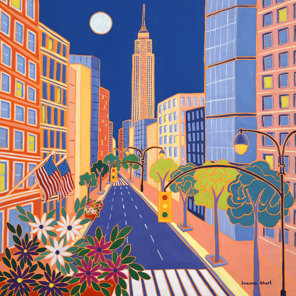 'Moonlit Manhattan, New York’. 24x24 inches oil on canvas. Paintings of America by British Artist Joanne Short