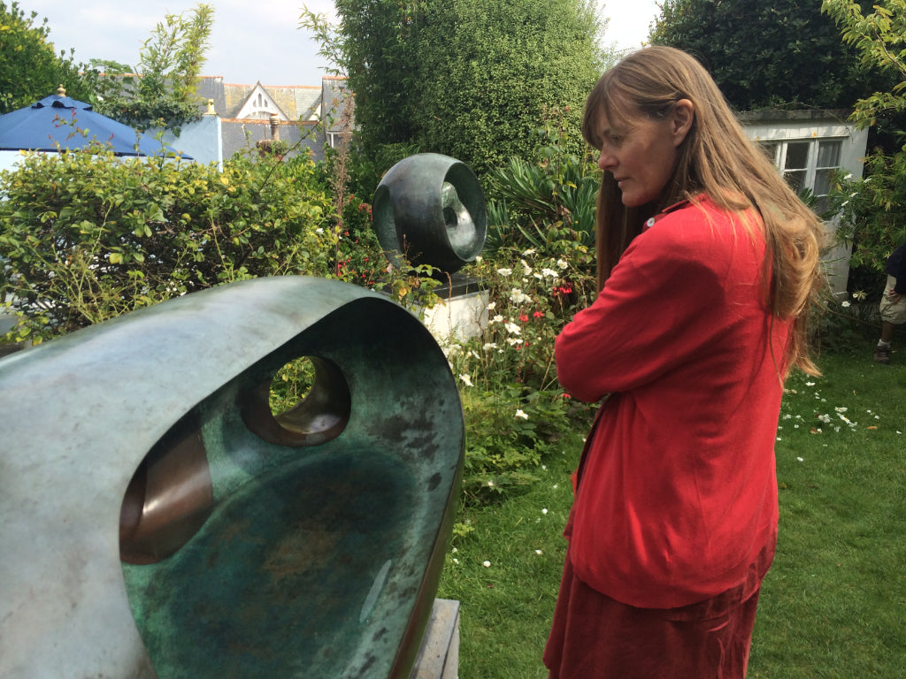 Artist Joanne Short looking at the sculptures in the Barbara Hepworth museum