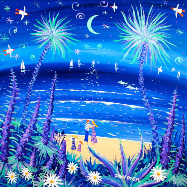 Moonlit Lovers art print by John Dyer with echiums and Cornish wildflowers