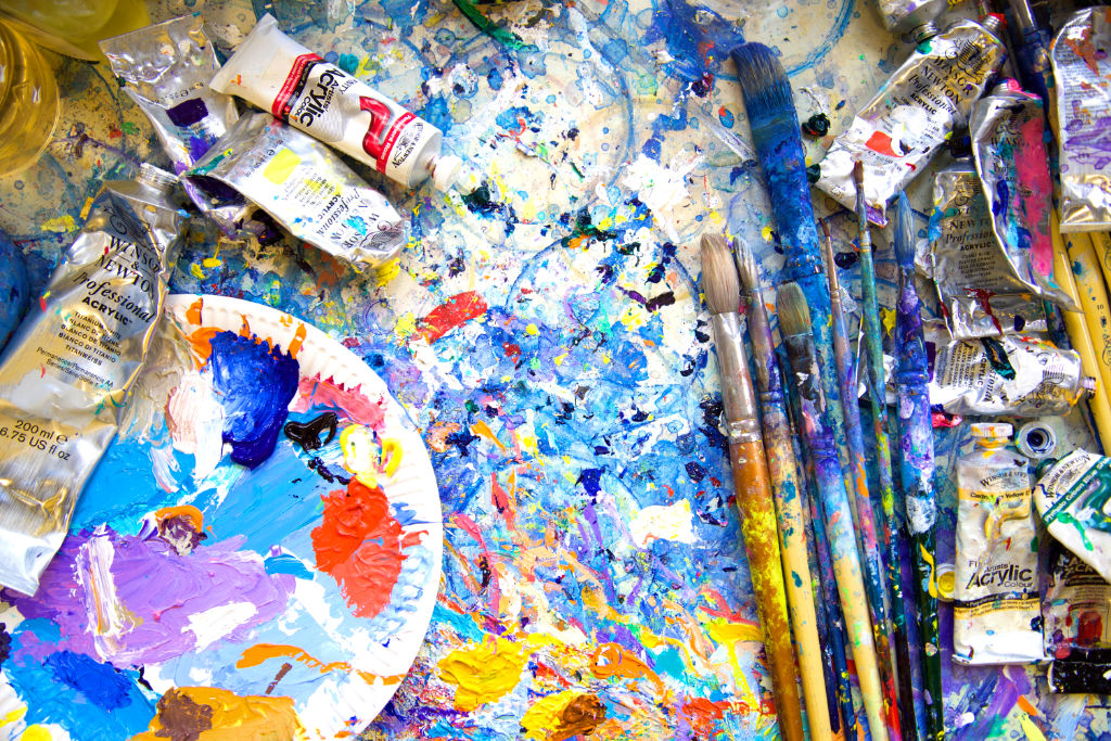 John Dyer's art materials pictured in his studio