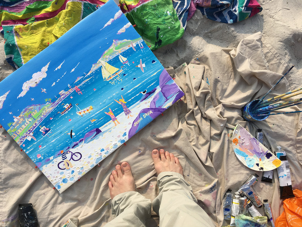 John Dyer painting on the beach on the island of Tresco, Isles of Scilly, Cornwall