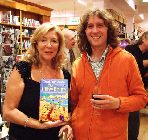 John Dyer with Carol Drinkwater at the book launch of 'The Olive Route' in London