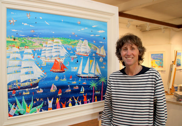 John Dyer pictured with the official painting for the Falmouth Tall Ships Races and Regatta 2023