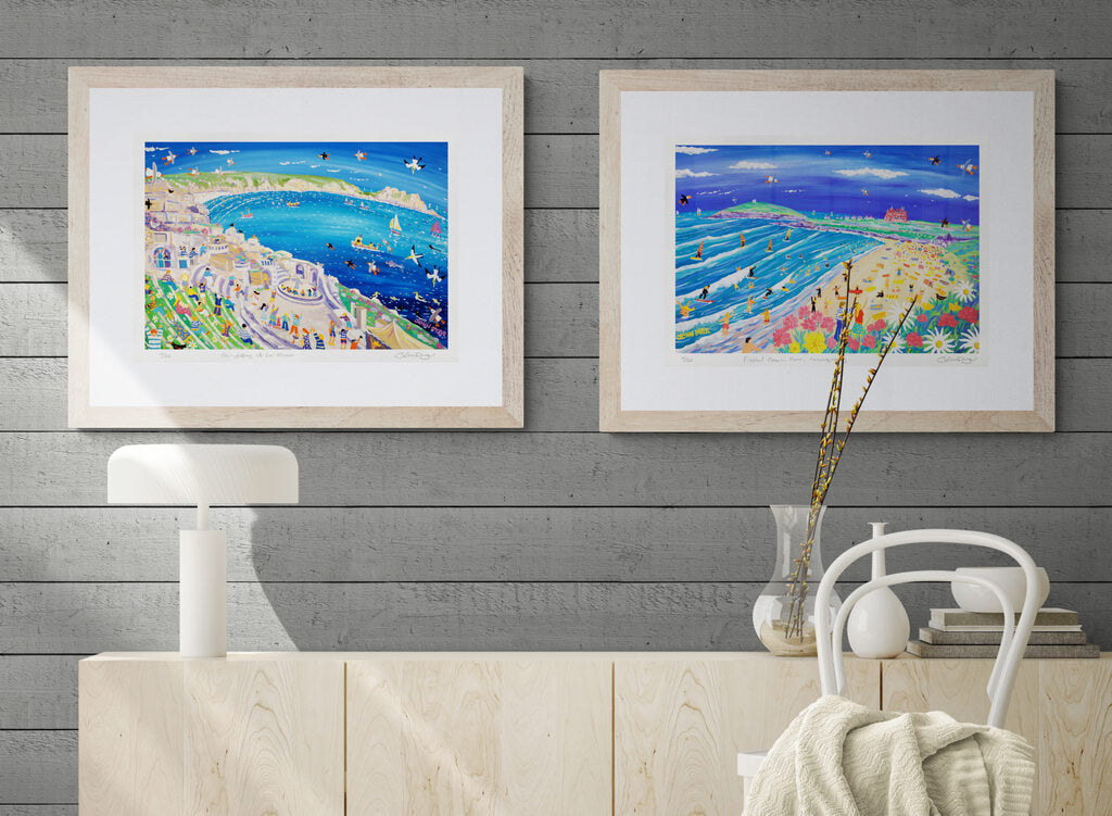 Limited edition artist prints in a room with neutral colours