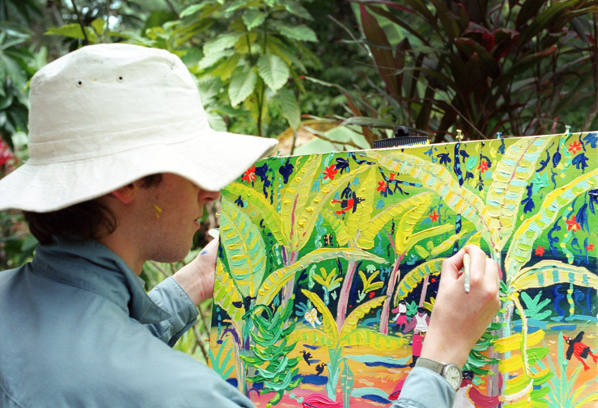 Artist John Dyer painting the banana crop in Costa Rica for Bioversity international