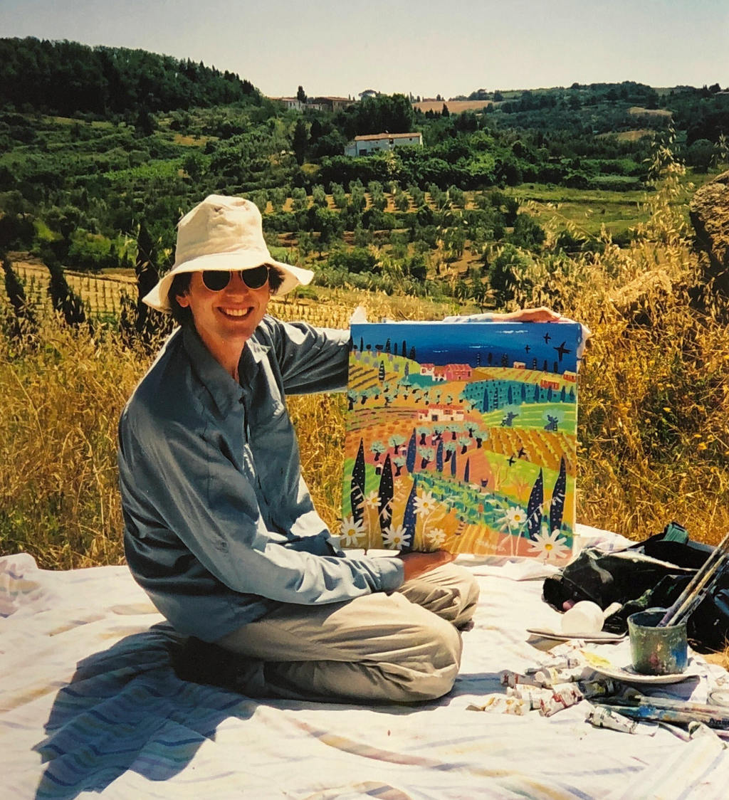 Artist John Dyer painting in Tuscany in Italy