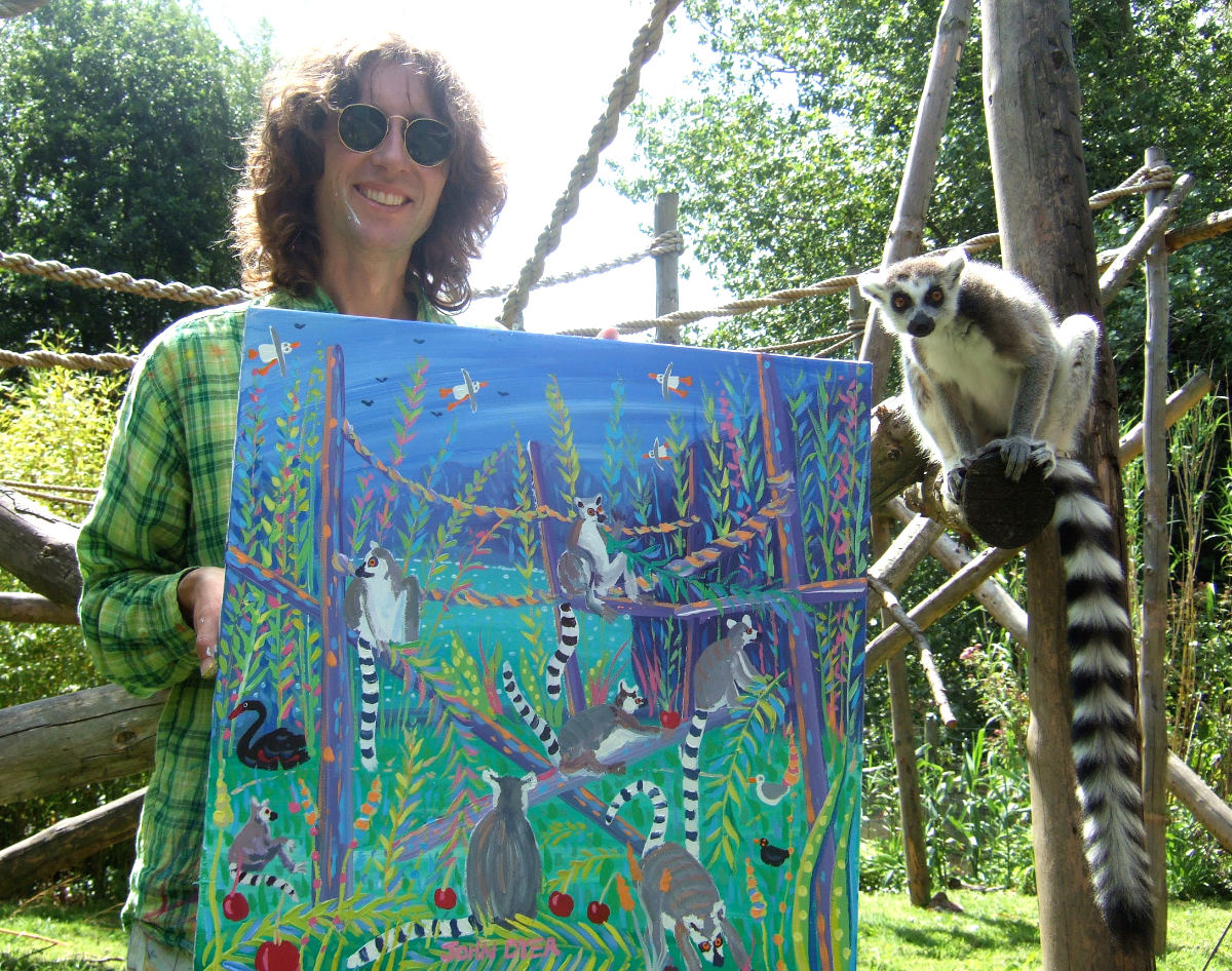 John Dyer painting lemurs for darwin 200