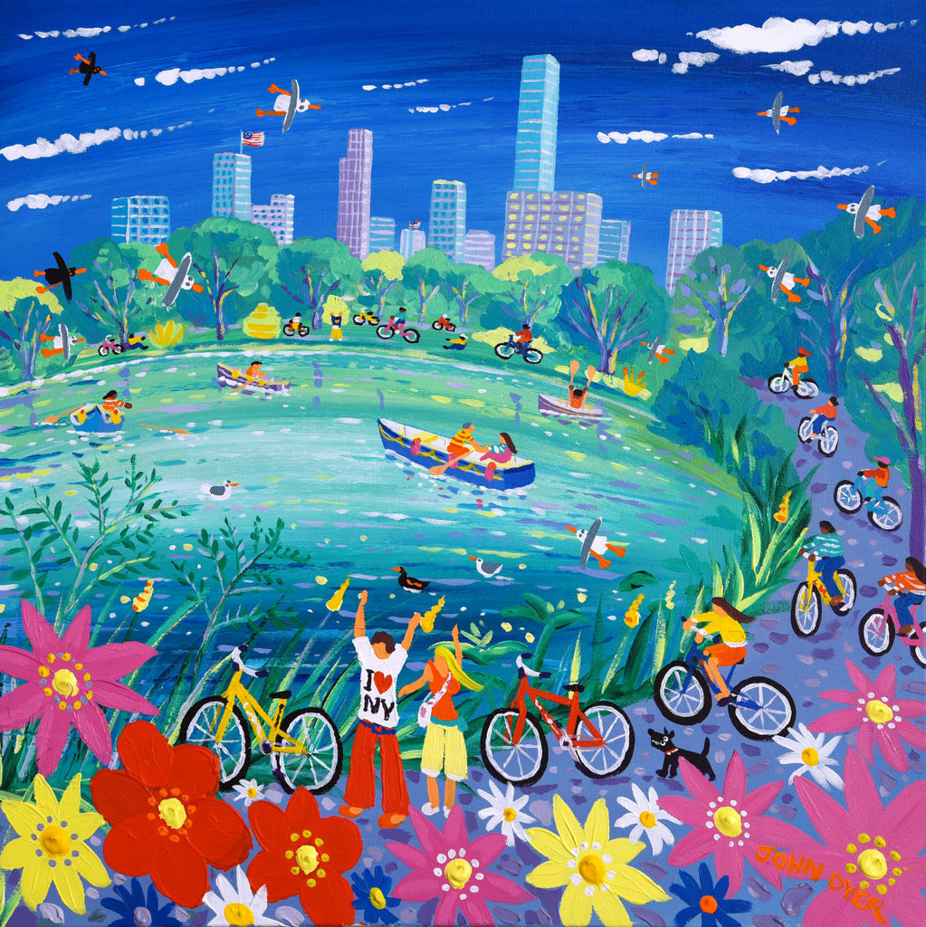 'Cycling around Central Park, New York', 24x24 inches acrylic on canvas.