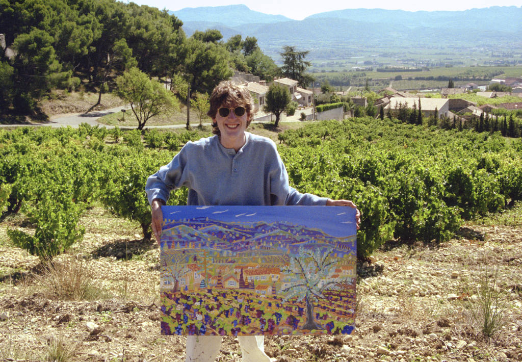 John Dyer pictured in 1998 painting in the vineyards above Rasteau in Provence, France