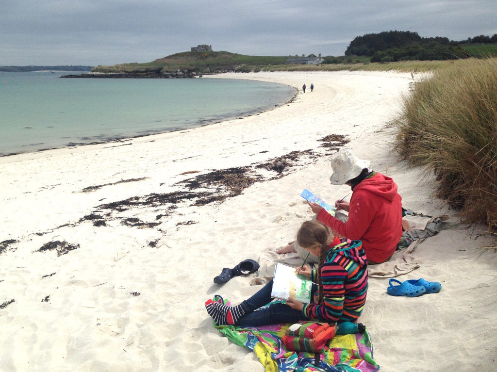 John Dyer painting on the beach, Tresco