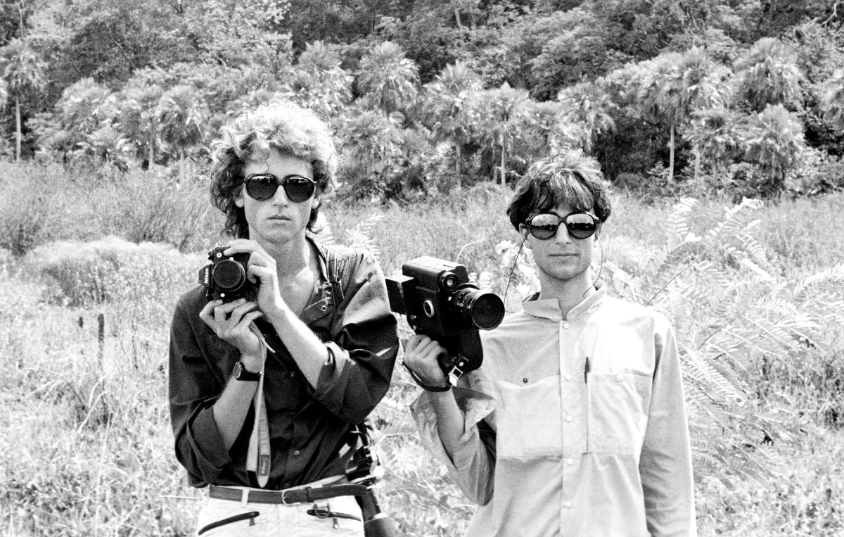 Artist John Dyer and filmmaker Tim Varlow in the Amazon rainforest of Brazil