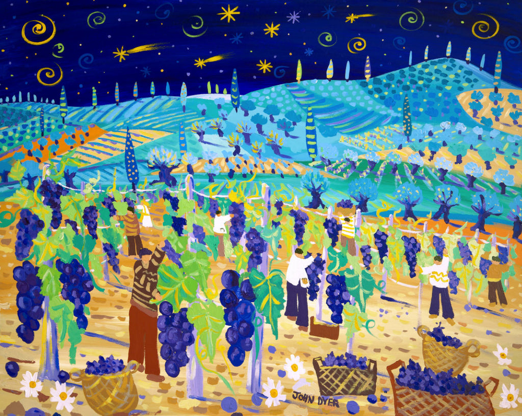 John Dyer painting of Tuscany in Italy and the grape harvest