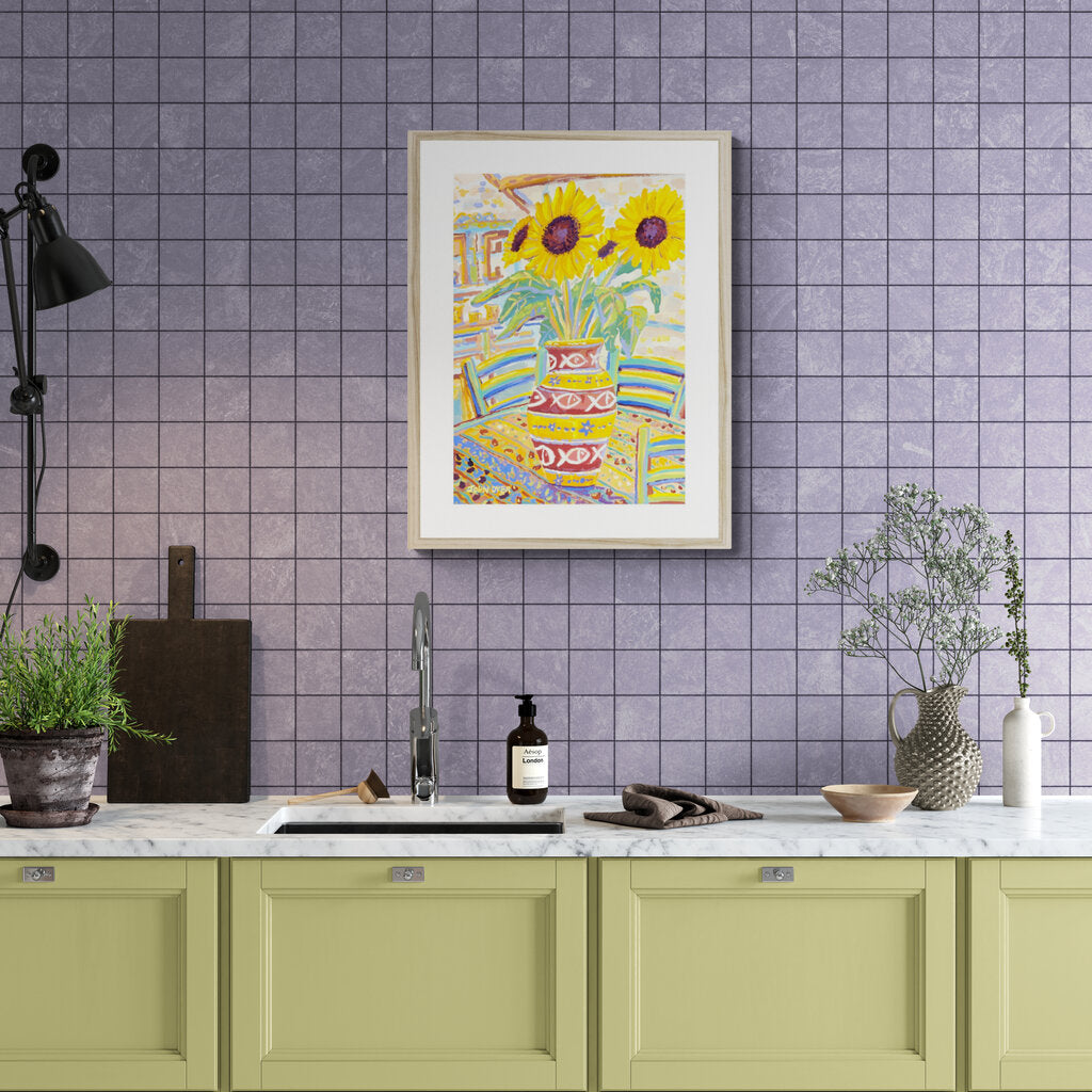 John Dyer sunflower print in a kitchen setting