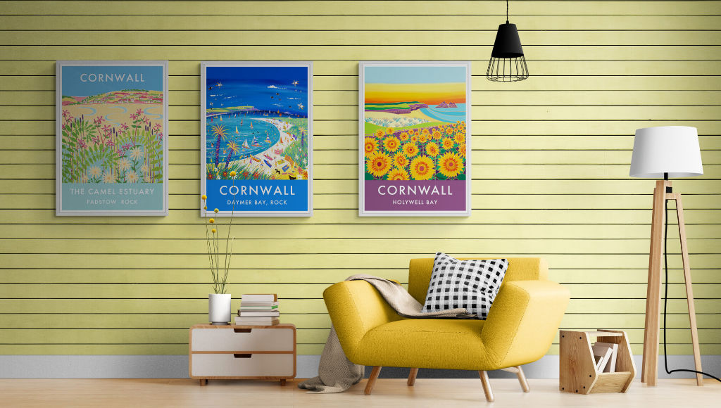 Seaside prints displayed in a contemporary room setting