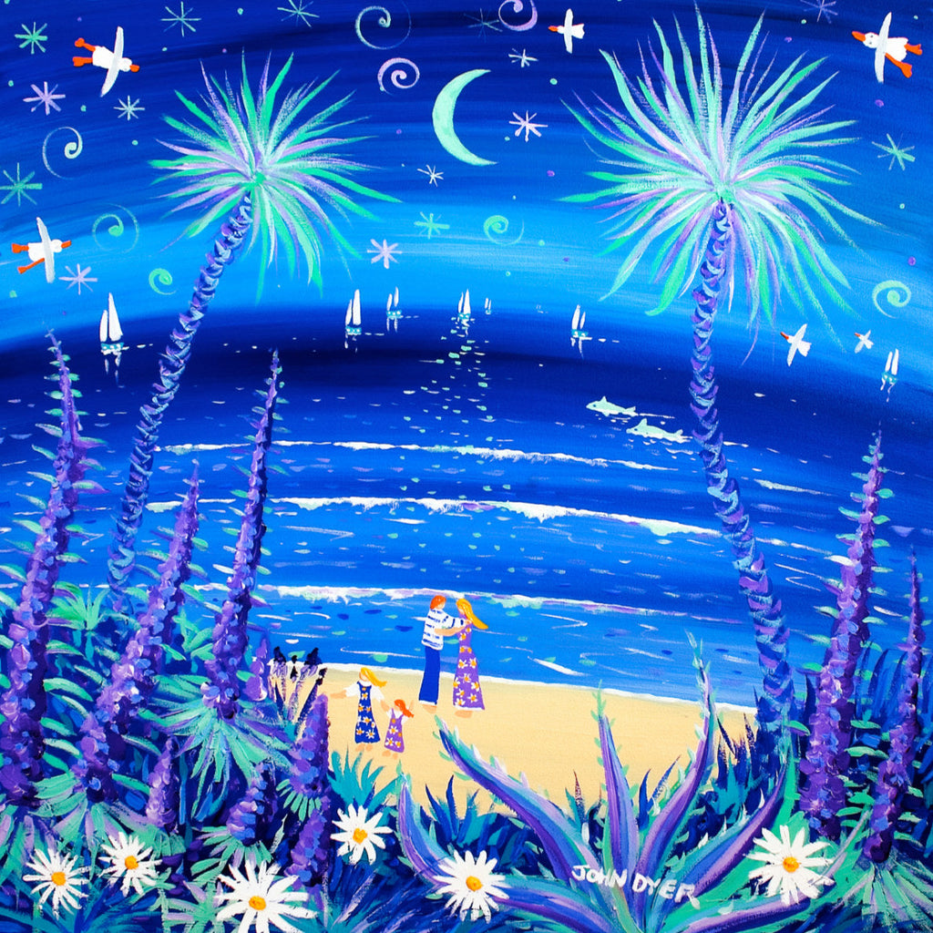 Limited Edition Print by Cornish Artist John Dyer. 'Moonlit Lovers'. Cornwall Art Gallery Print