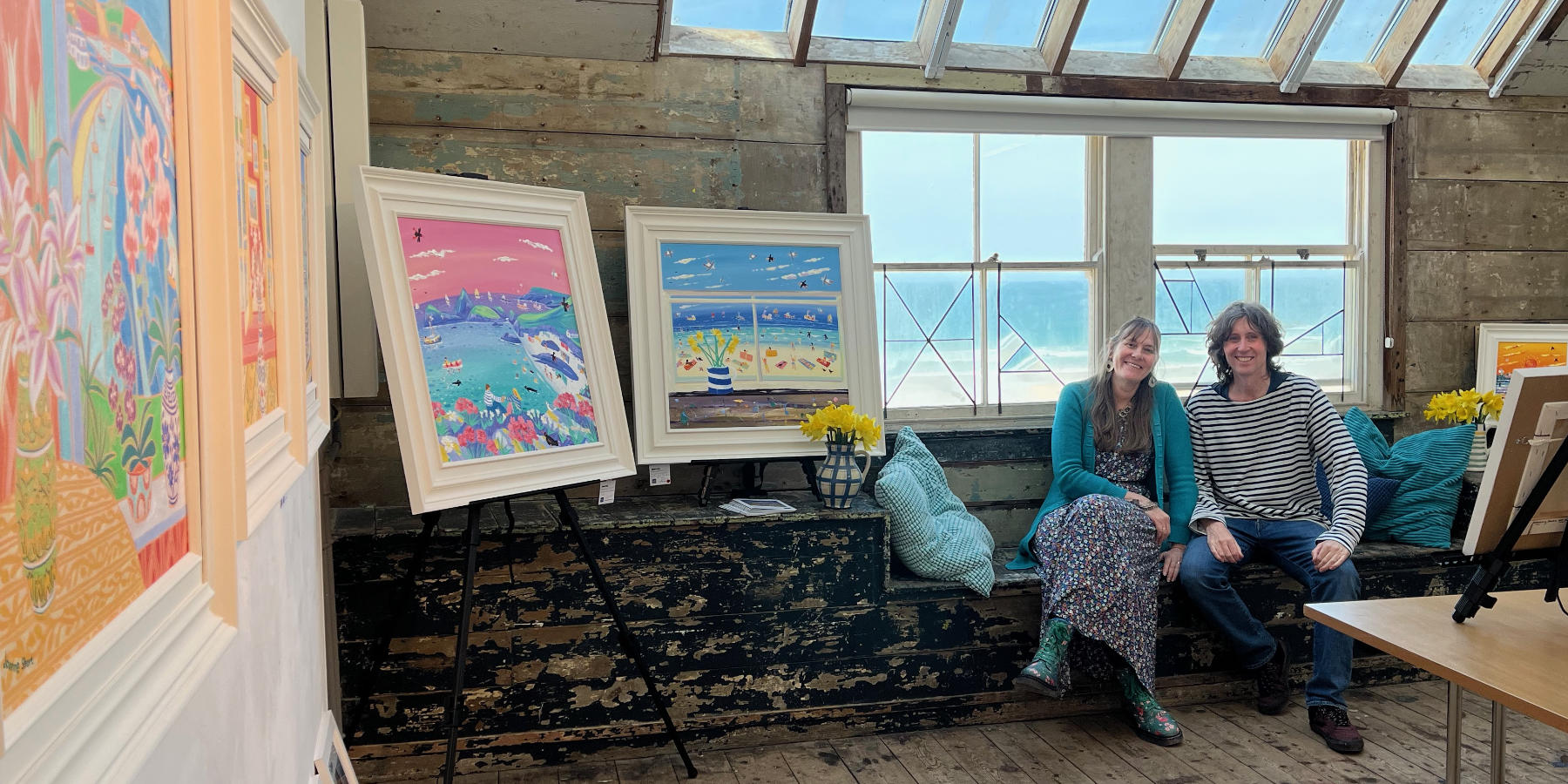 Cornish artists Joanne Short and John Dyer pictured at their exhibition in The Porthmeor Studios in St Ives in Cornwall