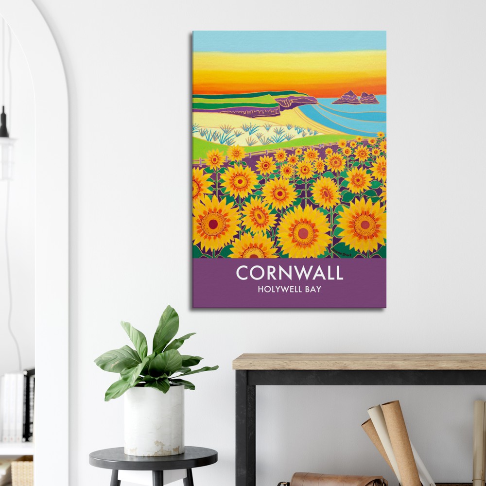 Canvas Art Print by Joanne Short of Sunflowers at Holywell Bay, Cornwall from our Cornwall Art Gallery