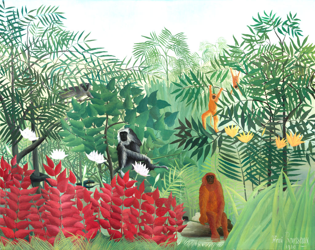 Jungle painting 'Tropical Forest with Monkeys', 1910 by Henri Rousseau