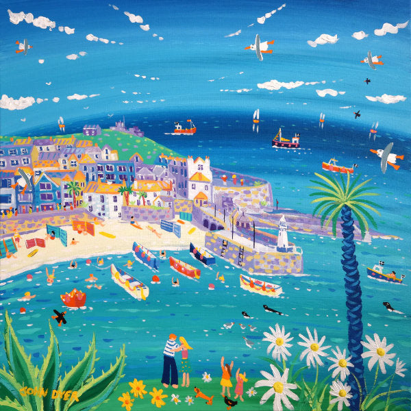 John Dyer acrylic painting on canvas of the view across the harbour, St Ives. This painting is available for sale at The John Dyer Gallery.