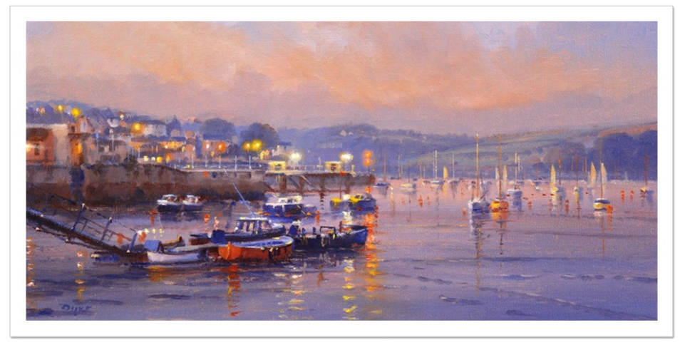 Ted Dyer Fine Art Print. Open Edition Cornish Art Print. 'Summer Evening Sunset, Falmouth Harbour'. Cornwall Art Gallery