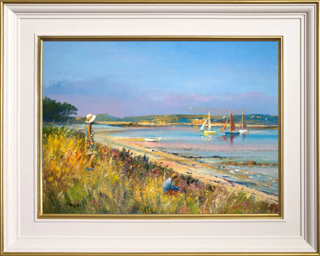 'Sails in the Bay. Pentle Bay, Tresco', 12x16 inches original art oil on canvas. Paintings of Cornwall by Cornish Artist Ted Dyer