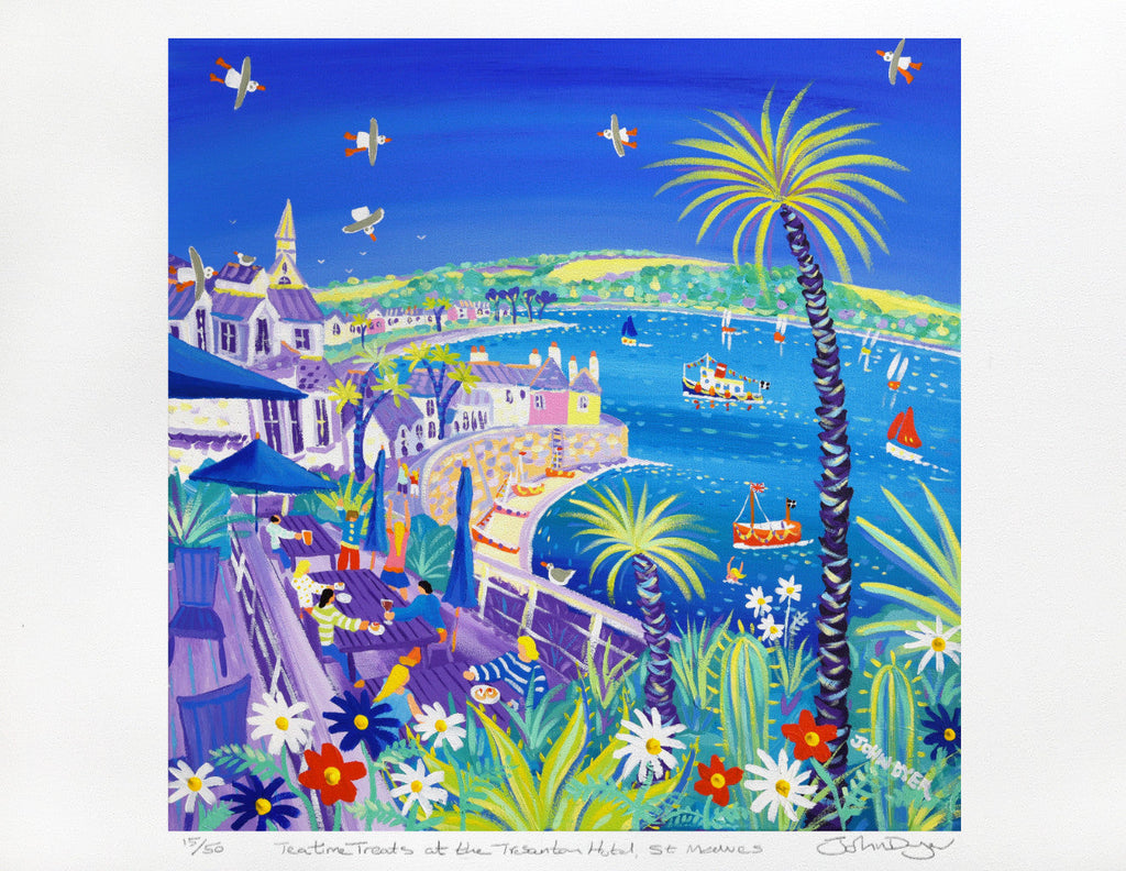 Limited Edition Print by Cornish artist John Dyer. 'Teatime Treats at the Tresanton Hotel, St Mawes, Cornwall'. Cornwall Art Gallery Print