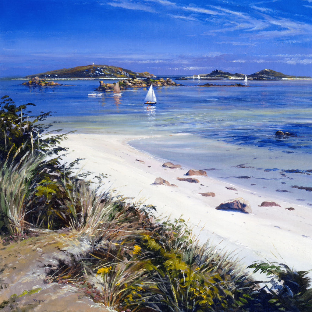 Ted Dyer Framed Open Edition Cornish Fine Art Print. 'Sailing around the Islands, Tresco'. Cornwall Art Gallery