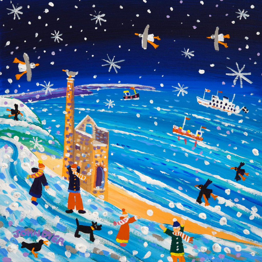 'Wintery Coastpath Walkers, St Agnes' painting by John Dyer