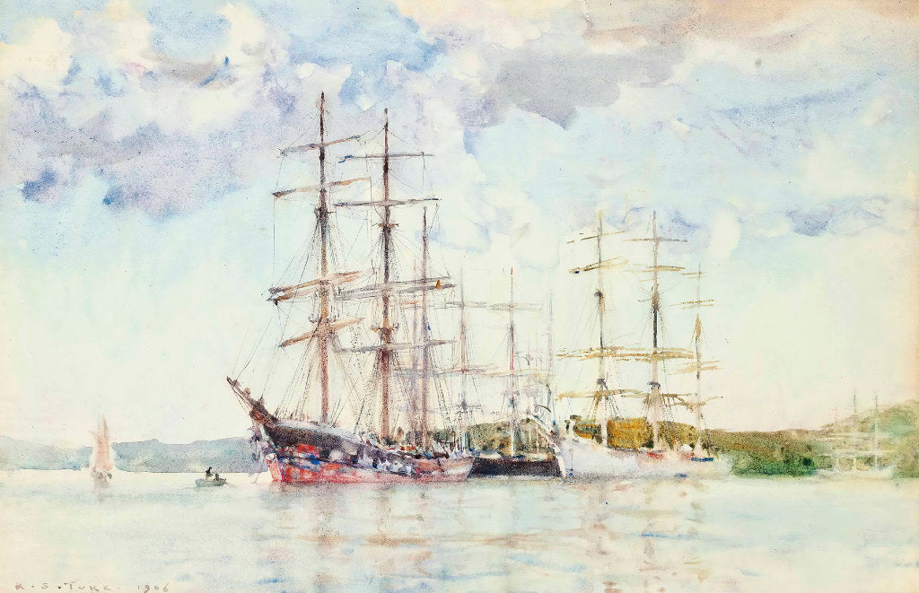 Windjammers at Anchoring the Carrick Roads by Henry Scott Tuke