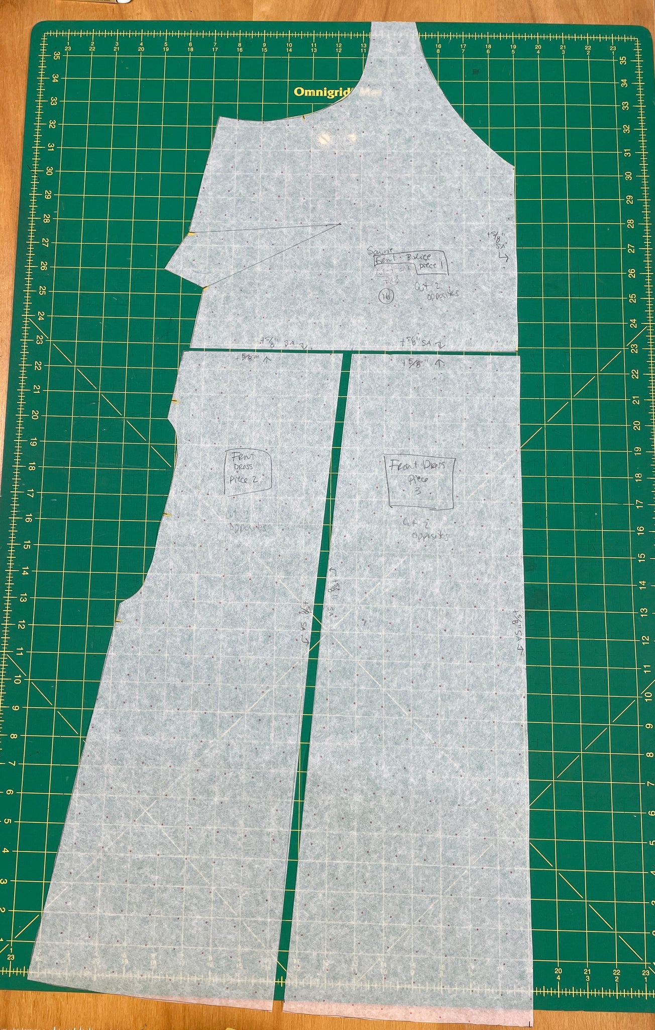 The front dress pattern piece of the Sauvie Sundress, with edits