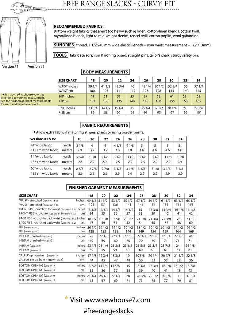Free Range Slacks Curvy Fit Sewing Pattern (PDF) – Sew House Seven