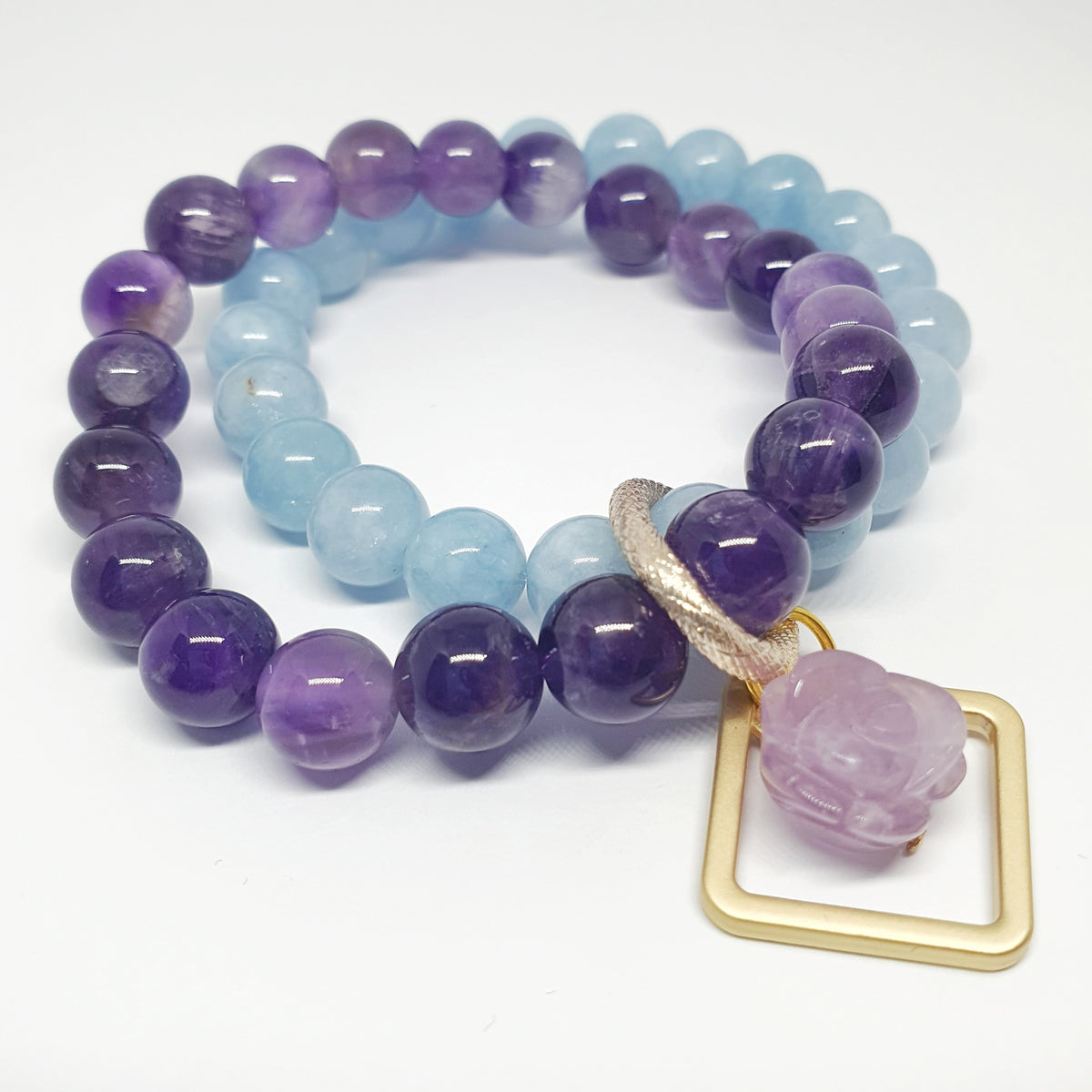 Amethyst and aquamarine double layer combination bracelet – Gems ...