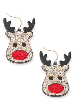 Glitter Rudolf Reindeer Christmas Earrings
