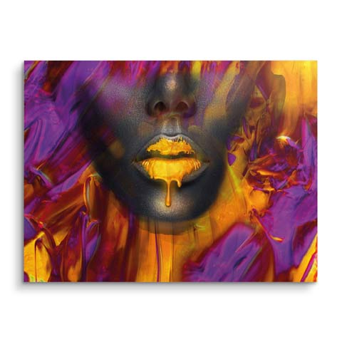 Tableau mural avec des lèvres dorées chez ARTMIND