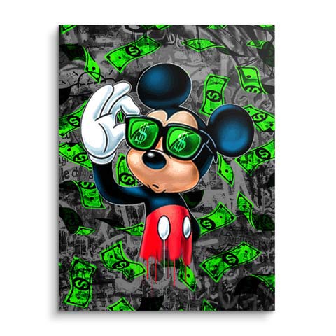 Tableau mural avec Mickey sous une pluie d'argent de ARTMIND