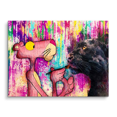 Wandbild mit Pink Panther als buntes Pop Art Bild by ARTMIND