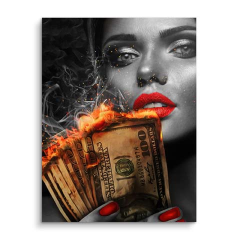 Wandbild mit brennenden Geldscheinen by ARTMIND