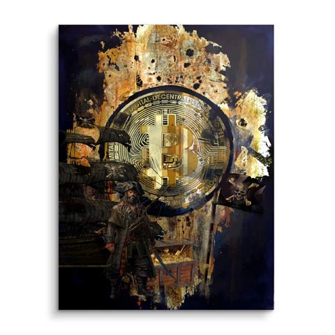 Wandbild Bitcoin Pirat Gold von ARTMIND