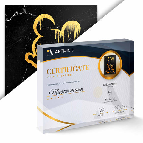 Tableau mural Golden Micky avec certificat d'ArtMind